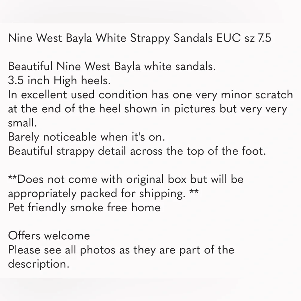 Nine West Bayla White Strappy Sandals EUC sz 7.5